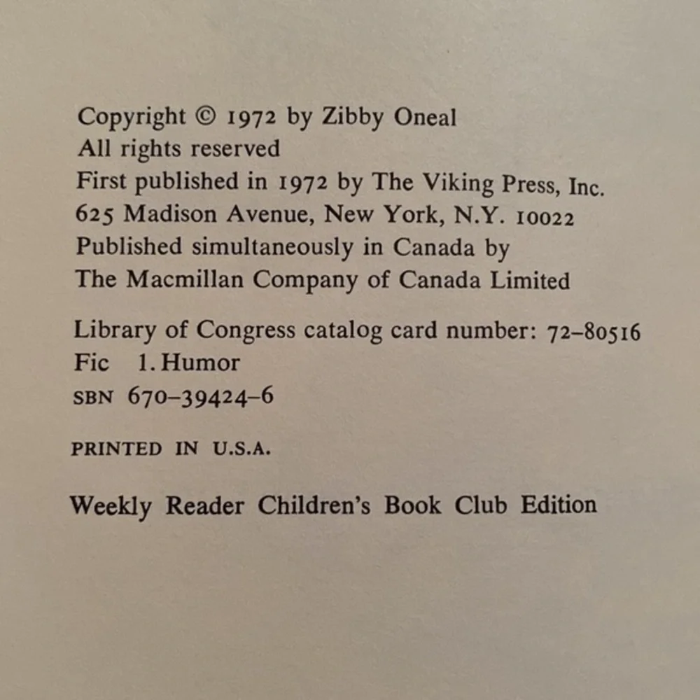 Vintage 1972 Marvelous O'Hara Soapstone Zibby Oneal Weekly Reader Hardcover